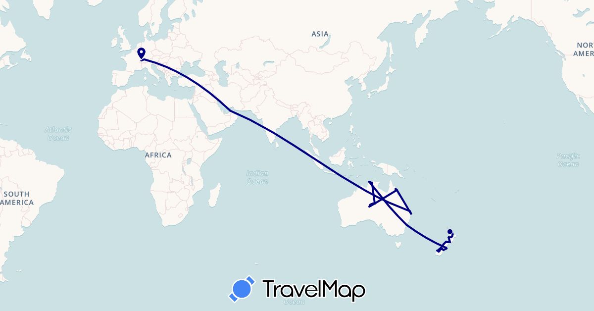 TravelMap itinerary: driving in United Arab Emirates, Australia, Switzerland, New Zealand (Asia, Europe, Oceania)